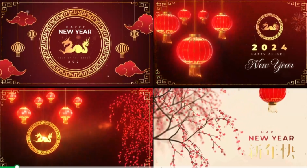 AE/PR/FCPX/达芬奇模板 中国风喜庆新年祥云灯笼宣传包装片头动画