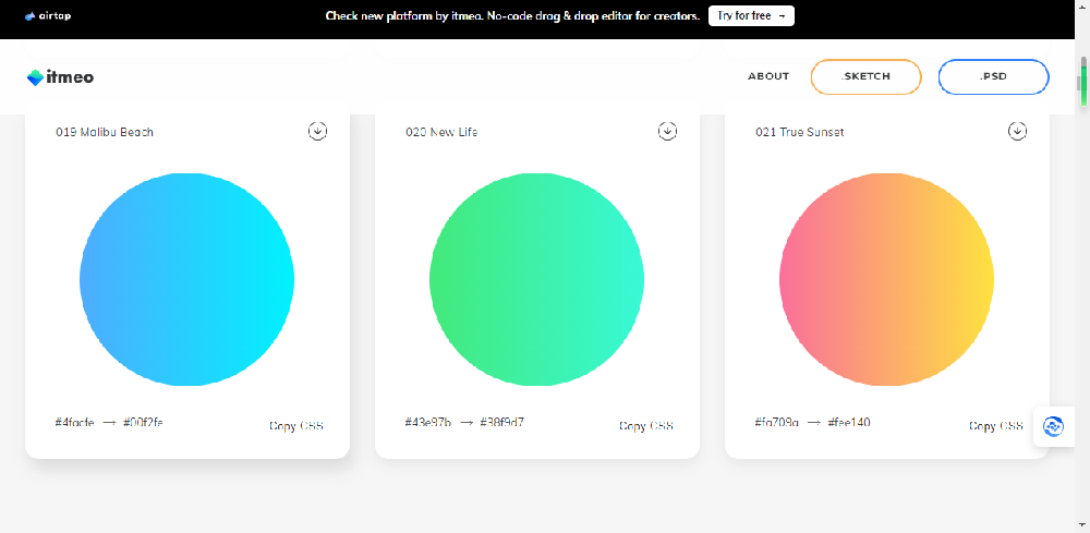 WebGradients 一个免费的在线渐变色资源库